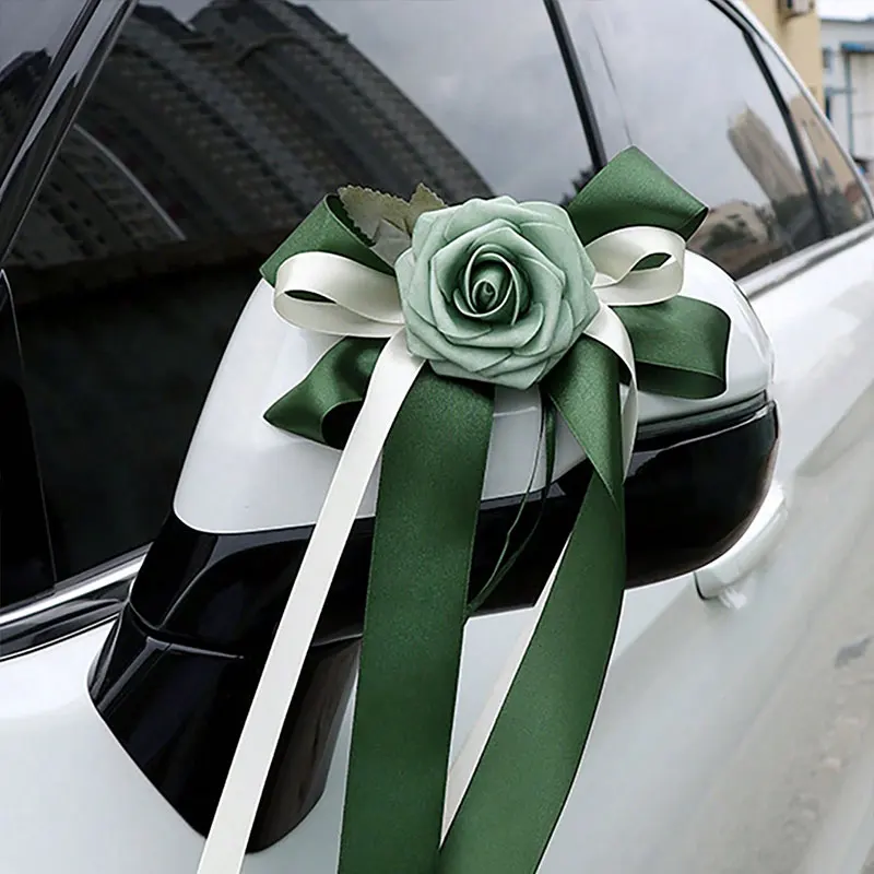 1 Stück Pompon-Blumen-Rückspiegeldekoration, Hochzeitsauto-Blume, mehrfarbige Einzelkopf-Rückspiegel-Autoblume, Hochzeitsdekoration, Schleifenband für Treppengeländer – Detail 9