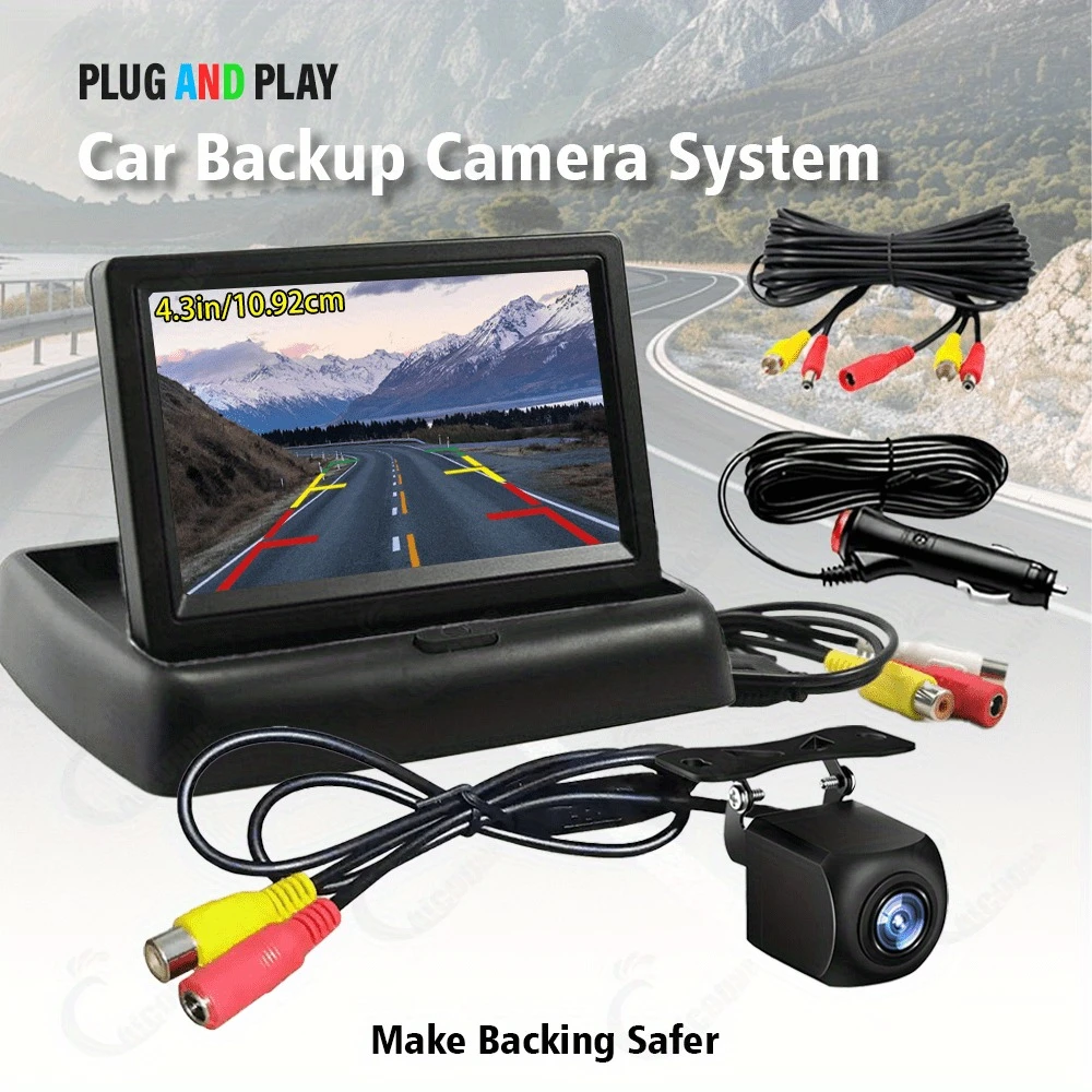 Car Reversing Camera Kit with a 4.3-Inch Foldable Display, High-Definition Vehicle Monitoring Camera System, Reversing Camera