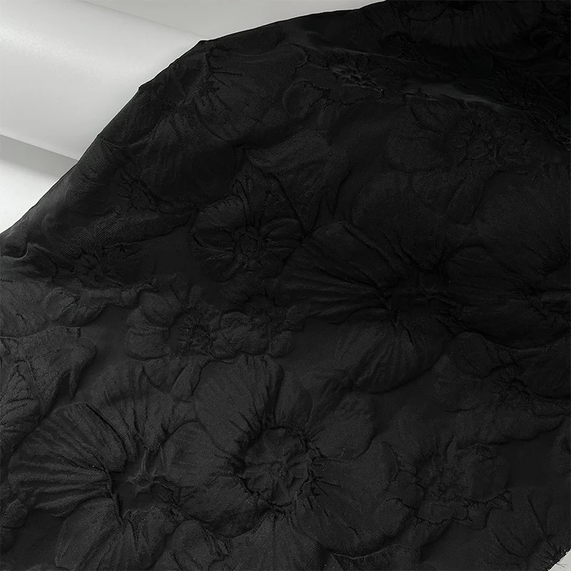 Skin-friendly solid black embossed floral jacquard fabric cheongsam Hanfu dress handmadediyCloth