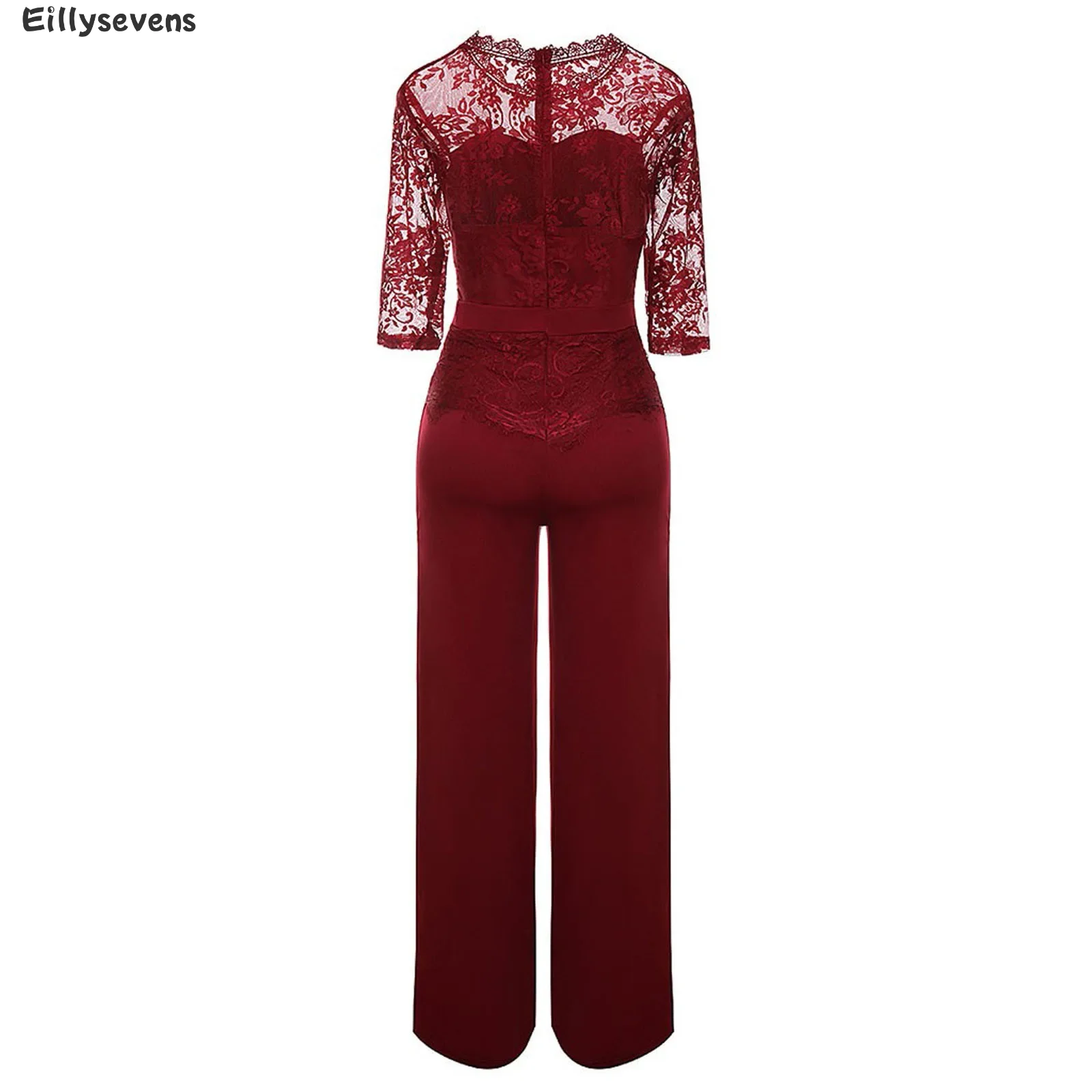 Ladies' Sexy Jumpsuits Hollow embroidered lace jumpsuit Three Quarter Sleeve Party Evening Casual Lace Playsuits pantalones