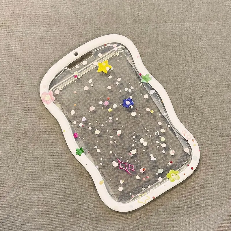 حامل بطاقات بقلادة على شكل نجمة منقطة، تصميم سلك زنبركي أبيض، حافظة شفافة مع زخرفة منقط، تخزين بطاقات صور أيدول، مضاد للفقدان لبطاقات العمل والبطاقات الوصول، ملحق لطيف للاستخدام اليومي #3