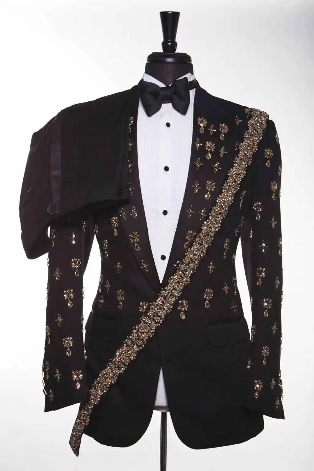 

Groom Men Suit Set 2 Piece Black Blazer+Pant Trousers Luxury Crystals Customized Formal Office Jacket Groom Wedding Tuxedos Coat