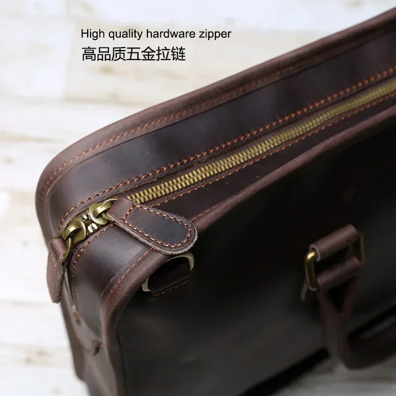 New leather men's business leisure handbag with cowhide horizontal style and large capacity single-shoulder messenger briefcase