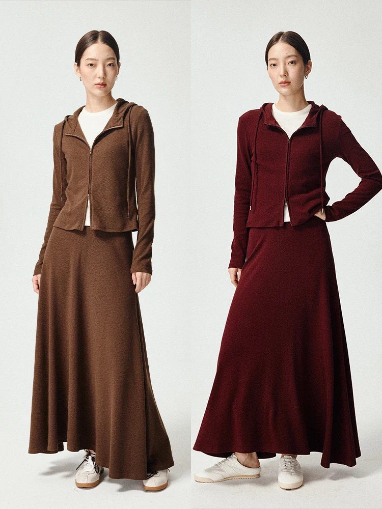 

UMILAB Bamboo Cotton ort Top And Skirt Set Slim Fit Drapey Skin-friendly Faionable Casual Sle for Women Autumn Winter