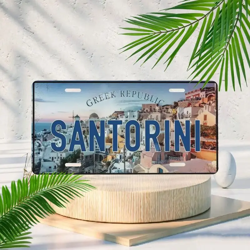 Placas de matrícula decorativas con temática de Santorini griego vintage, placas de matrícula de coche, decoraciones para casas, cafeterías, garajes y otros lugares