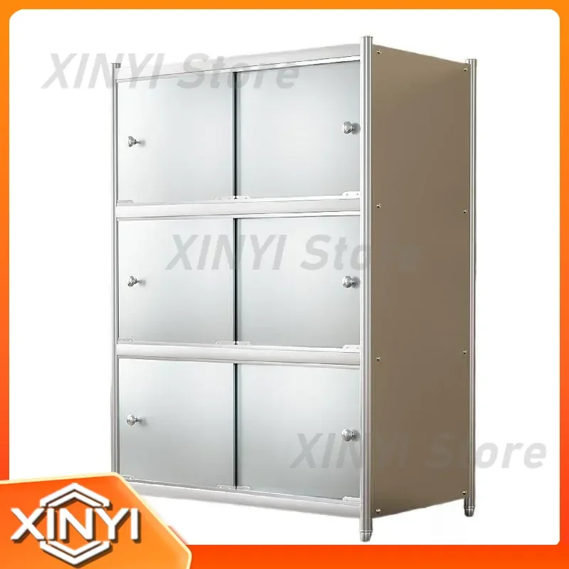 Stainless Steel Shelves with Doors for Kitchen Floor-to-Ceiling Microwave Ovens Cupboards Storage Cabinets with Backplates
