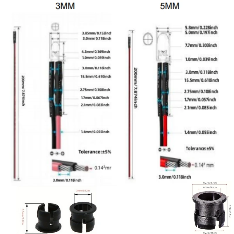 20 قطعة/50 قطعة 5 مللي متر LED 9 فولت-12 فولت سلكي مسبقًا مايكرو LED لمجموعة النماذج لتقوم بها بنفسك مجموعة الأبيض والأحمر والأزرق والأخضر والأصفر