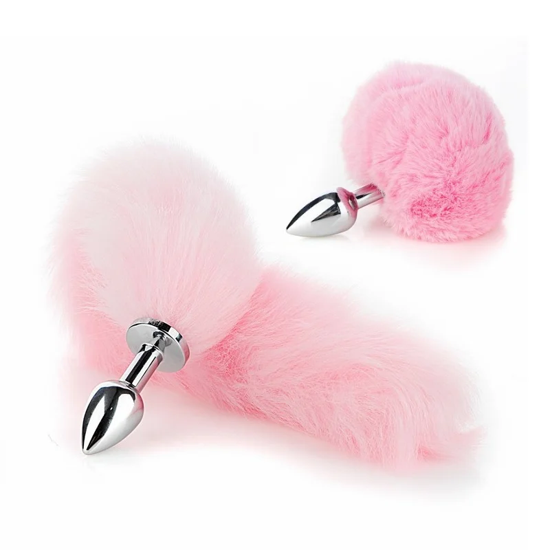 Adult Pluggable Fake Bunny Fox Tail Butt Plug with Metal Anal Beads Dildo for Men Women BDSM Beginner Massage Balls Sex Toys