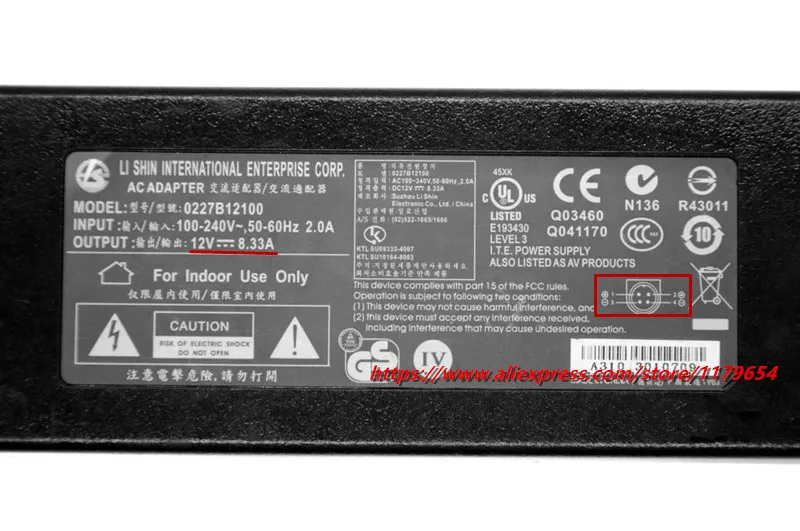 Genuine LI SHIN 12V 8.33A 100W 4PIN EA11001E-120 AC Power Adapter For NAS QNAP TS-419P II NAS SYNOLOGY DS410 Charger 0227B12100