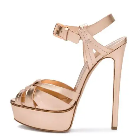 Size 46 Women Gold White Green Leather Twist Ankle Buckle Strap Stiletto Heels Platform Summer Sandals Banquet Dress Shoes