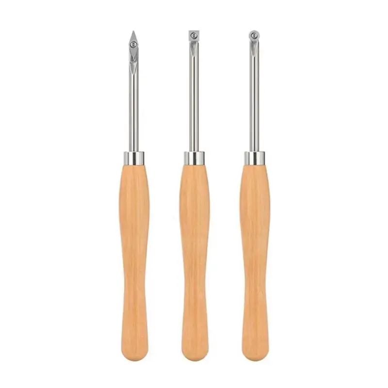 Lightweight Wood Lathe Chisel Set 3 Pieces Wood Turning Tools Include Square, Round, Diamond Carbide Blades For Wood Turning