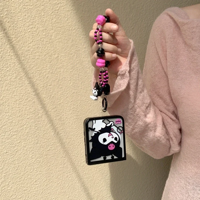 Cute Cartoon Sanrio Kuromi Magnetic Grip Holder Magsafe Wireless Charge Phone Case For Samsung Galaxy Z Flip 6 5 Hard Cover
