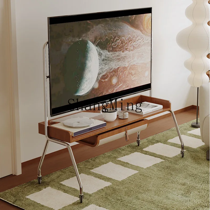 

ZYY premium sense medieval style living room TV cabinet small apartment wabi sandy wind bedroom floor removable TV rack