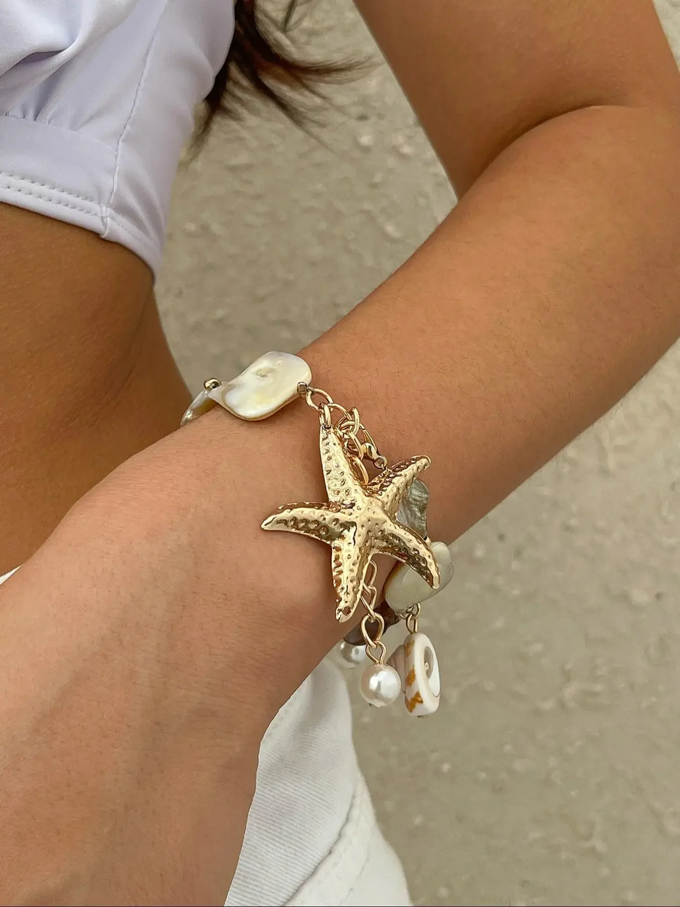 Boho Style Starfish & Shell Decorated Link Chains Bracelet, Fashionable Bracelet, Fashion Jewellery for Party, Daily Clothing Decor, Trendy All-match Jewellery for Birthday Gift, Adjustable Bangle Jewelry, Trendy Stack Bangle, Stacking Bracelet