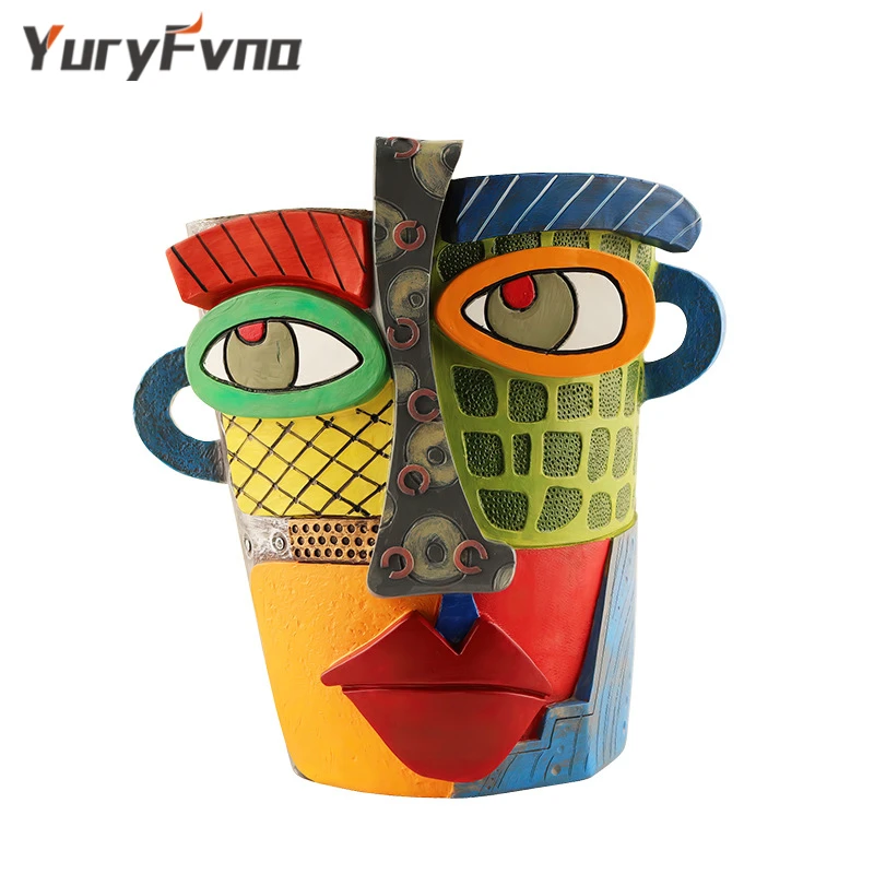 YuryFvna Creative Human Face Head Mask Sculpture Vase Art Resin Half-Length Portrait Flower Recording Ornament Desktop Ornaments