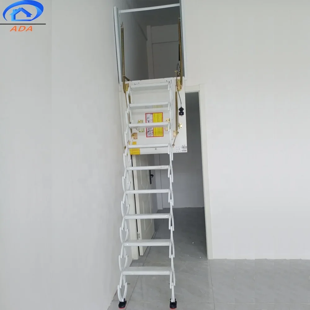 Aluminium Wall Mounted Vertical Pull Down Attic Access Folding Loft Ladder With Door