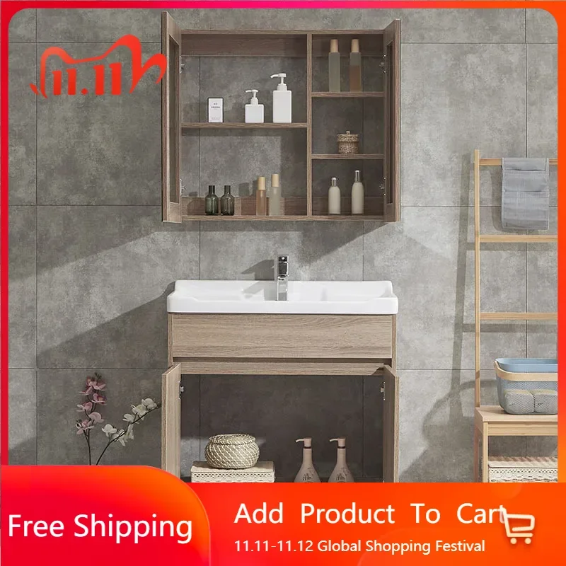 

Compact Bathroom Floor Cabinets Ceramic Integrated Washbasin Solid Wood Bathroom Vanity Designer Archivadores Trendy Furniture