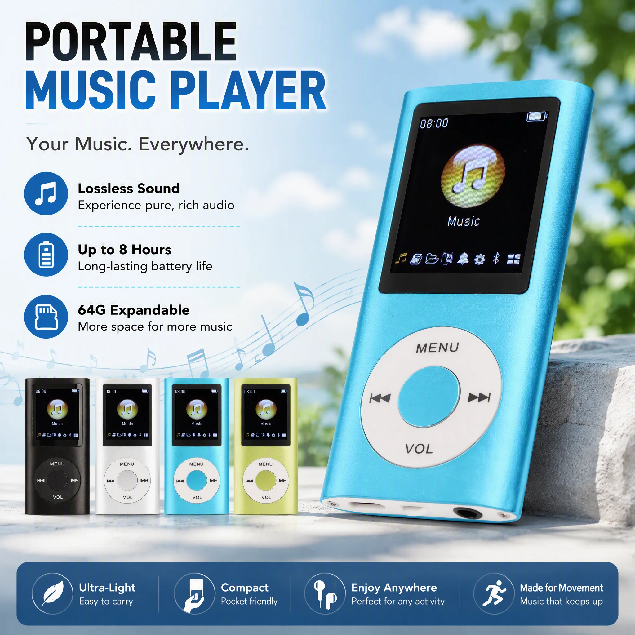 Aluminum Alloy MP3 Player – Slim Portable Digital Music Player with 1.8-Inch LCD Screen & Lossless Audio Playback 2
