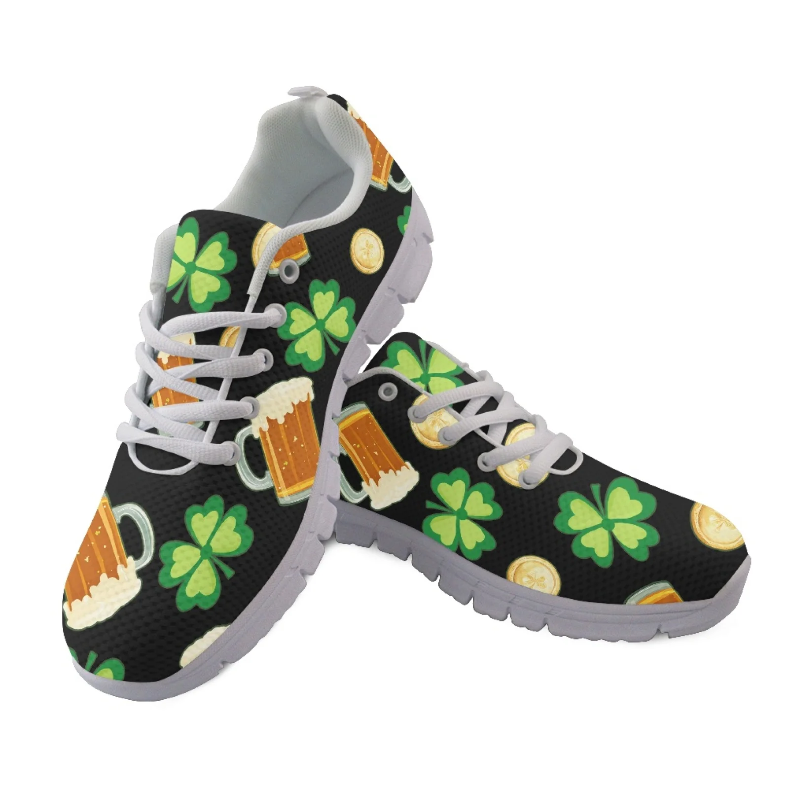 Coloranimal Lucky Clover Women Running Walking Shoes Lace Up Breathable Mens Lace Up Athletic Trainers for Recreation