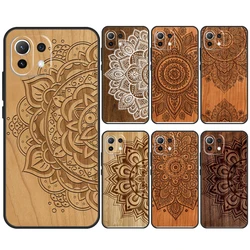 Mandala Floral Wood Case For POCO X6 M6 Pro X5 X3 M5s F3 F5 Xiaomi 14 Ultra 12 13 Lite 11T 12T 13T Pro Cover