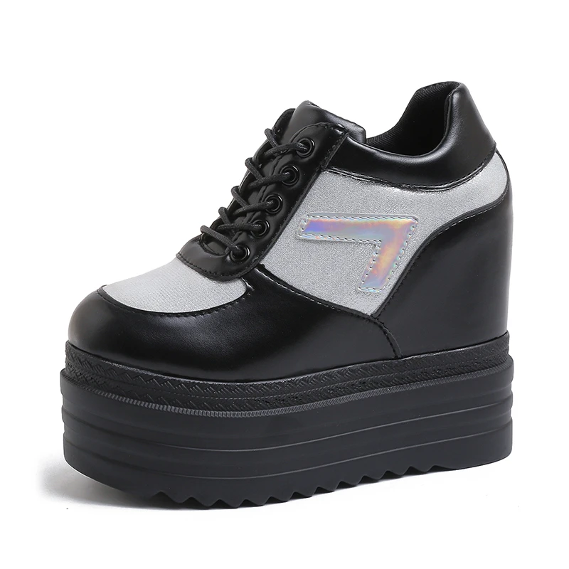 

Осень 2023 г., женская обувь на высокой платформе, повседневная обувь, увеличивающая рост, кроссовки на толстой подошве 13 см, дышащая обувь, женские кроссовки