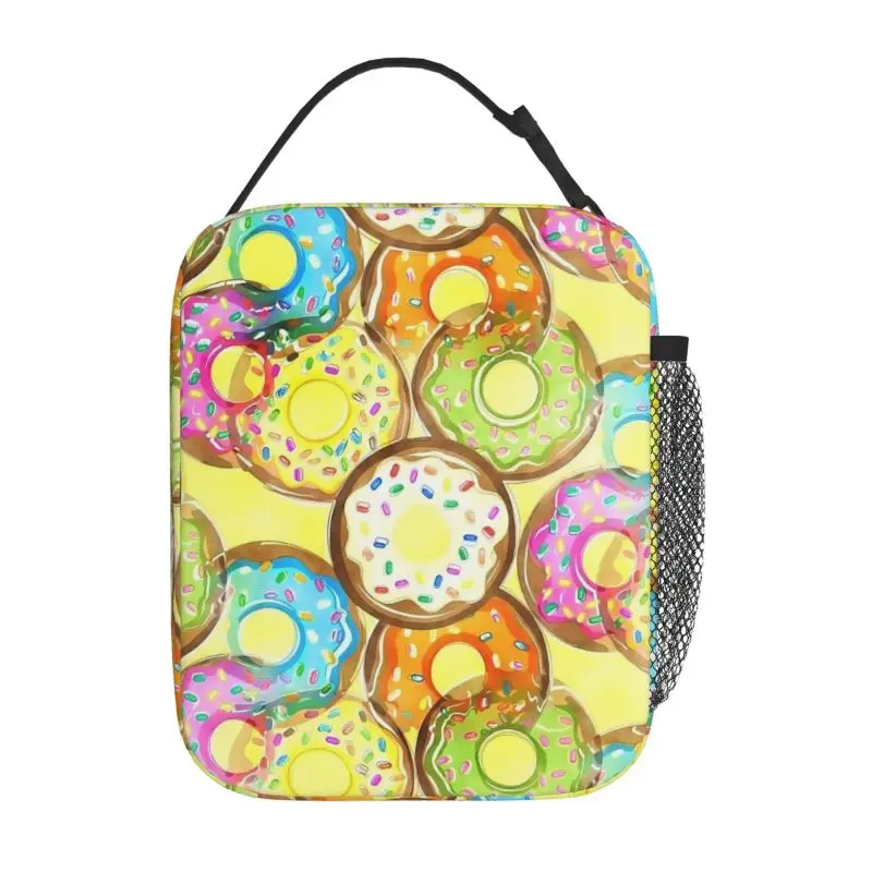 Colorful Donut Insulated Lunch Bag Portable Waterproof Oxford Thermal Lunch Box Food Bento Box for Women Girls Work School