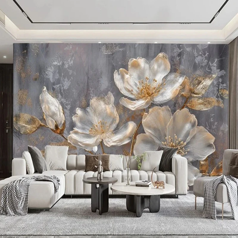 

Custom Mural 3d Wallpaper Light Luxury Gold Flowers Living Room Bedroom Background Wall Hand Painted American Style Iris Flowers