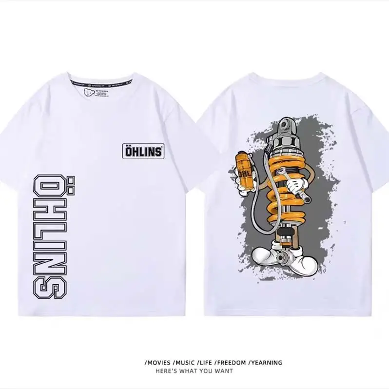 Fashion Trend Cotton OHLINS Motorcycle Shock Absorber Modified T-shirt Clothes Casual Trendy Brand  Women Car Club Short Sleeves