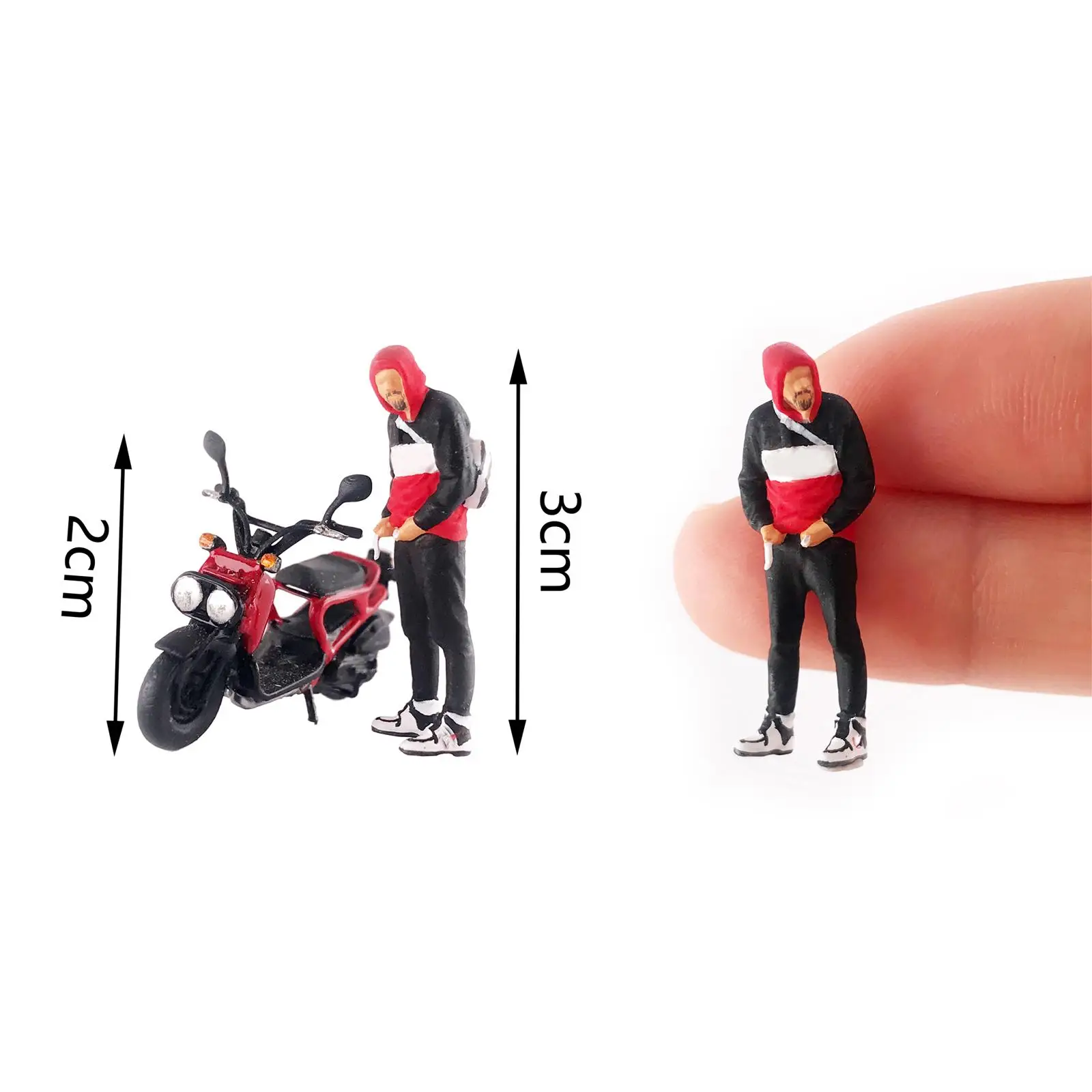 ฟิกเกอร์ขี่มอเตอร์ไซค์ขนาด 1:64 สำหรับงาน DIY โมเดลขนาด S สีดำแดง