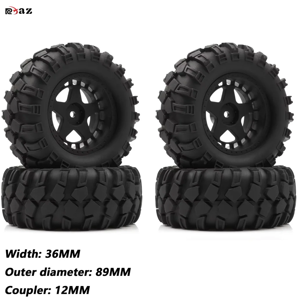 RCXAZ 4 Stück 89 mm 1/10 1/12 Crawler-Truck-Reifen mit 12 mm Sechskant für MN128, AXIAL TRAXXA TRX4 1/16 E-Revo W192 12428 Rc Car