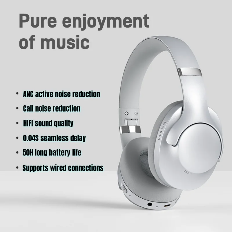 Auriculares inalámbricos Bluetooth 5,4 montados en la cabeza ANC con batería de larga duración y auriculares HIFI con reducción activa de ruido de oído completo AUX