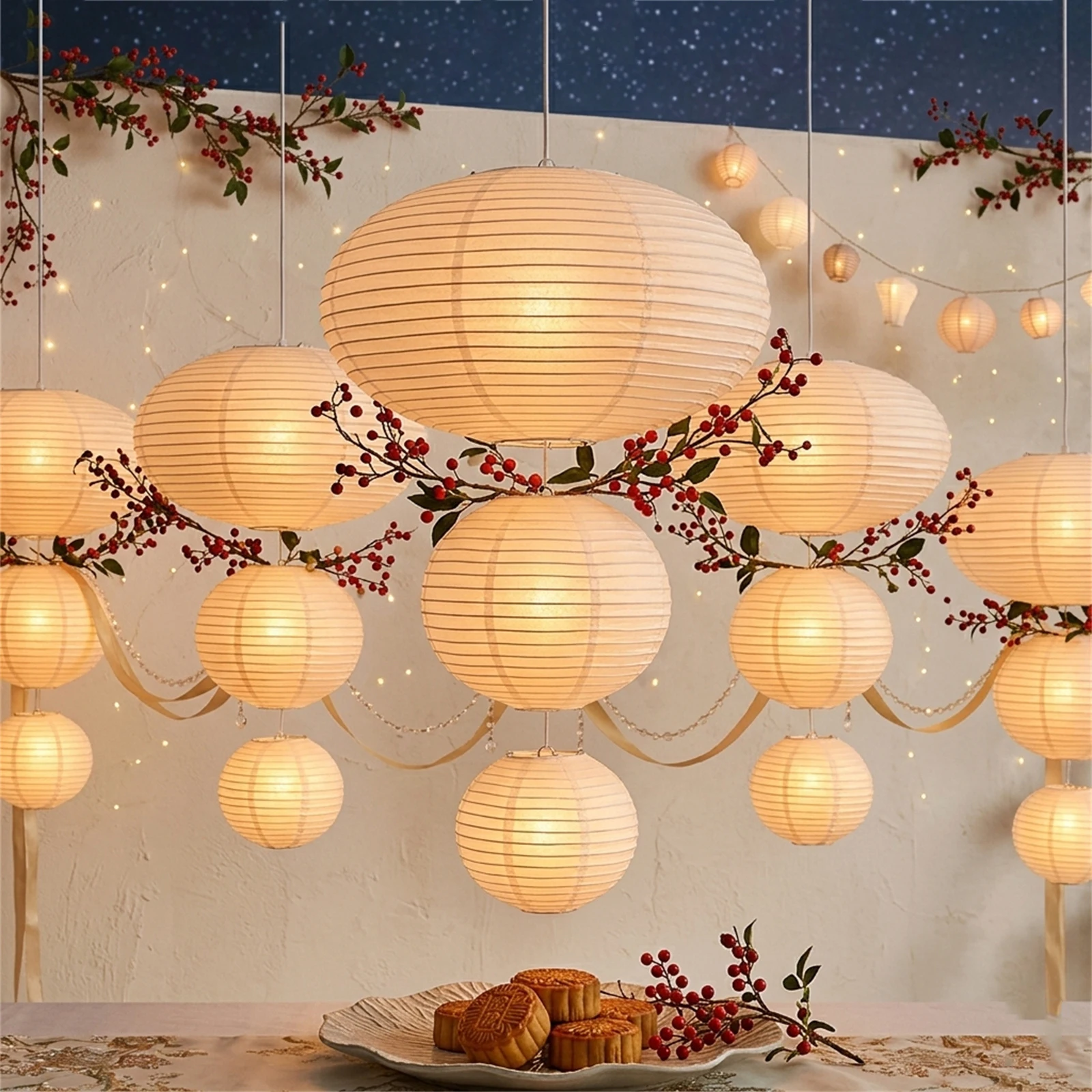 Weiße 3-stufige Papierlaternen-Abdeckung 16 12 10 Zoll Japanischer Stil Deckenpendelleuchten-Abdeckung Esszimmer Schlafzimmer Wohnzimmer – Detail 6
