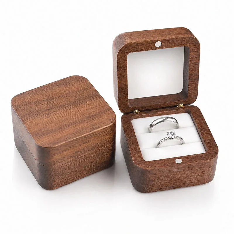 Wood Ring Box Wedding Jewelry Finger Ring Storage Organizer Gift Box Marriage Proposal Ring Holder Rings Earring Packaging Boxes