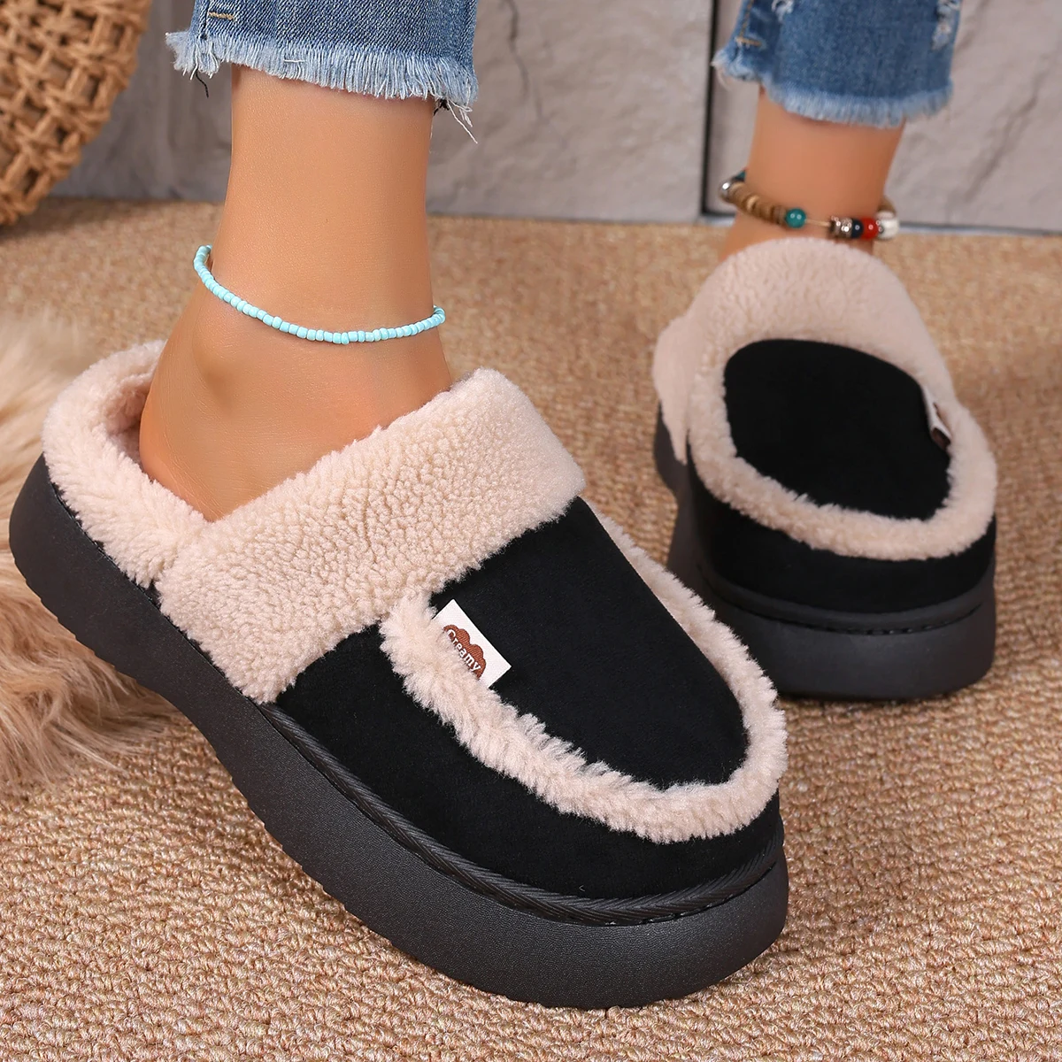 Women Flat Slippers New Cover Toe Platform Shoes for Women Suede Round Head Design Comfortable Women Winter Slippers Size 36-41