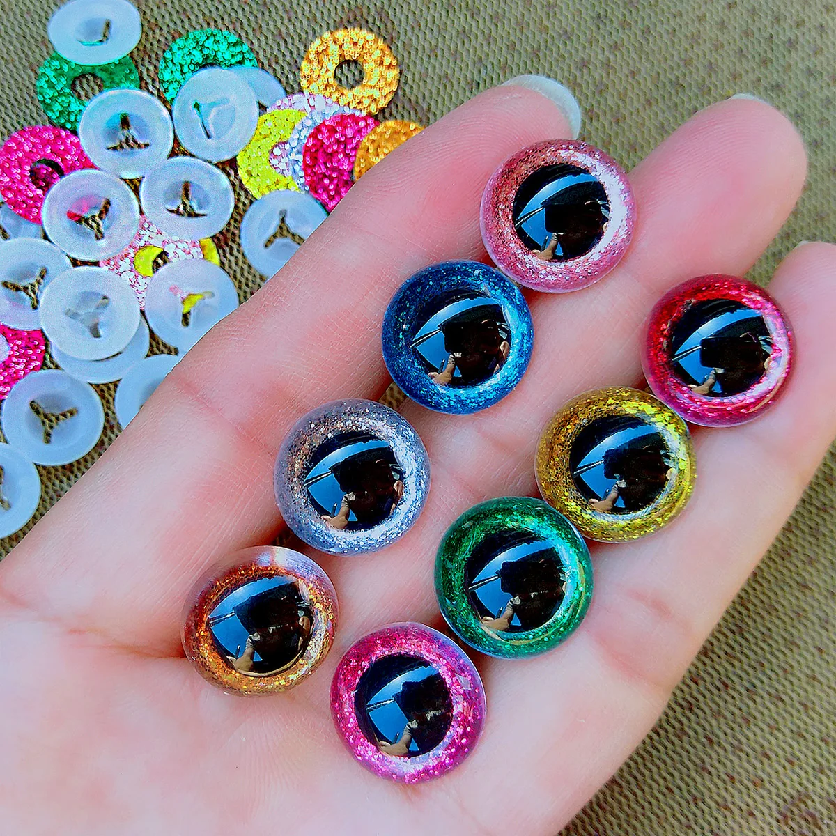 20 sztuk 3D plastikowe brokatowe oczy ochronne do zabawek szydełkowych Amigurumi Diy Mix luzem mieszane rozmiary lalki do zabawek Making 10/12/14/16/18/20/22mm