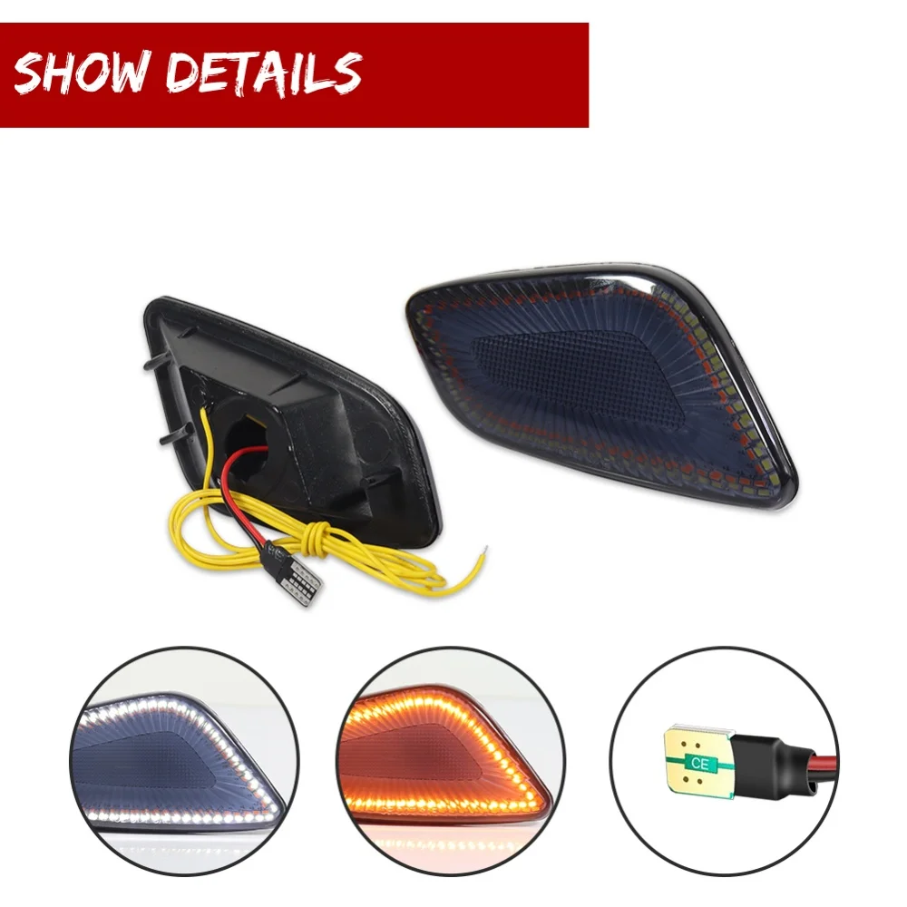 Switchback LED Amber Front Fender Side Marker Turn Signal Lights White DRL Driving Lights For Jeep Wrangler 1997-2006 55155629AC
