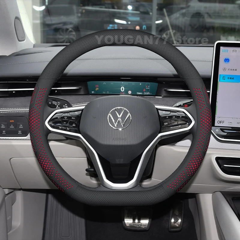 

Leather Car Steering Wheel Cover For Volkswagen id 4 ID 7 2023-2025 Covers For Covers Auto interior Volkswagen id 7 Accessories