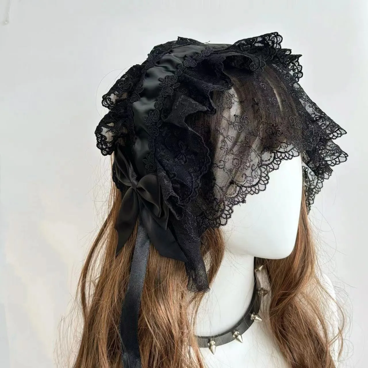 Diadema gótica hecha a mano de Lolita, accesorio de velo blanco/negro, lazo elegante Vintage, tocado de mujer de colocación de moda diaria de Lolita