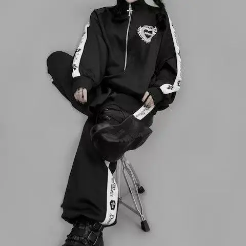 Harajuku Streetwear Giacche con cappuccio retrò Rivetto giapponese Stampa Cappotto con cerniera casual Felpe con cappuccio da donna Abbigliamento Felpe punk Moda