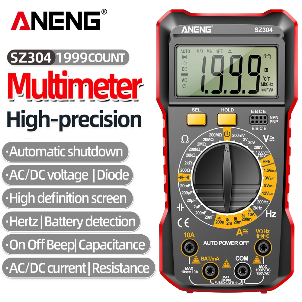 ANENG SZ304 Digital Multimeter AC/DC Voltmeter Ammeter Non-contact Voltage Detector Electric Current Tester Hz Diode Capacitor