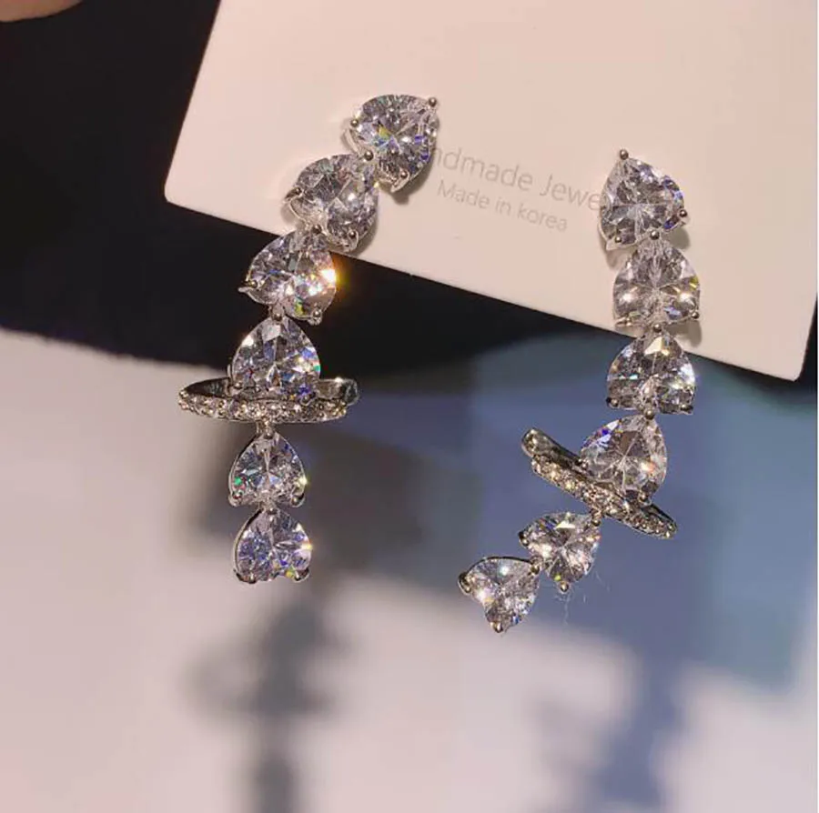 fashion peach heart earrings symmetry elegant women shiny zircon fancy European American popular hot ear jewelry