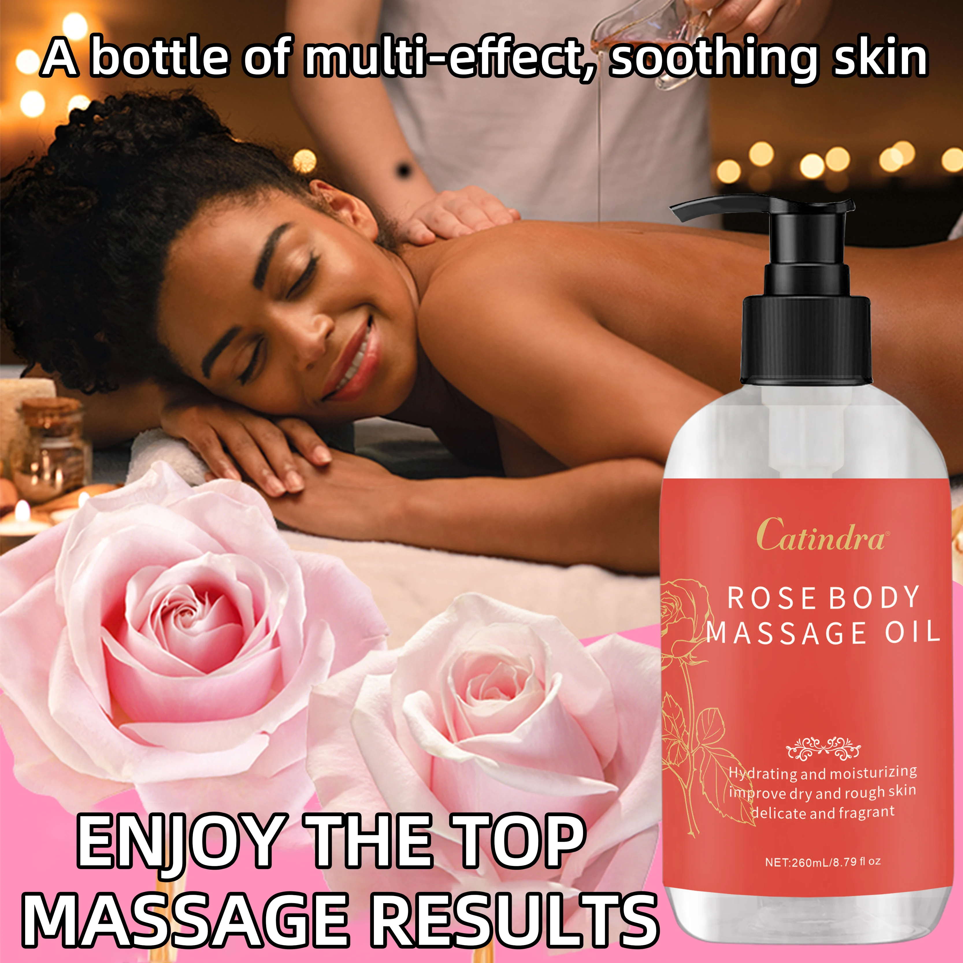 Catindra Body Smooths Skin Rose Massage Oil Replenish Collagen Skin Tightening Moisturizing Firming Body Cleansing Essence