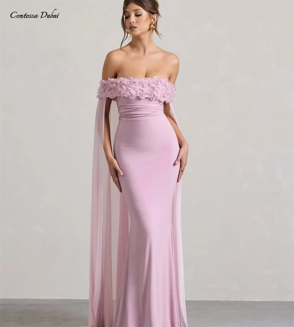 

Contessa Custom Off Shoulder Cape Prom Dress Romantic Floral Trim Luxury robes de soirée Gala Sheath Formal Evening Gowns 2026