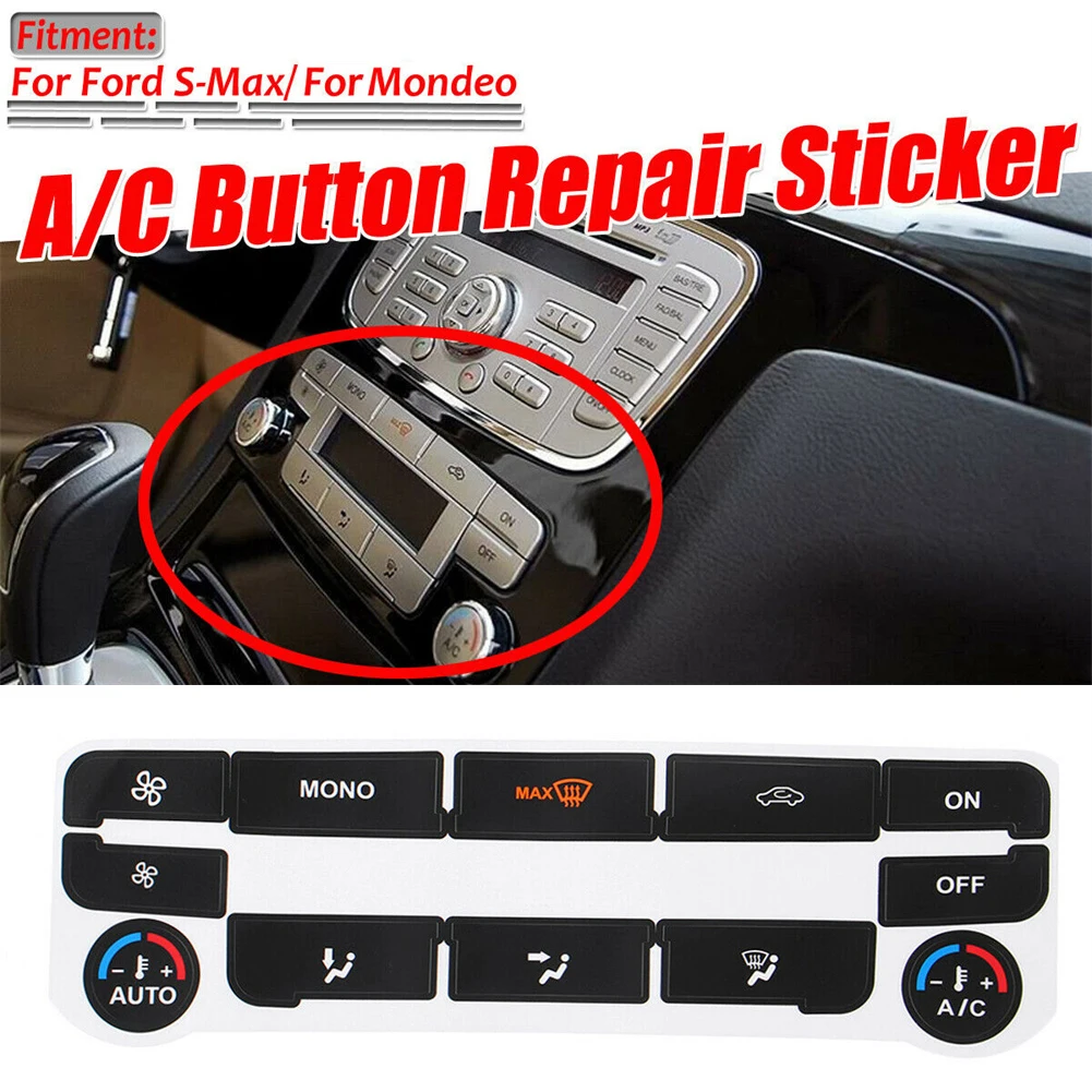 A/C Climate Control Button Repair Decals Stickers Black Air Conditioning Temperature Control Button Repair Decal For Ford S-Max