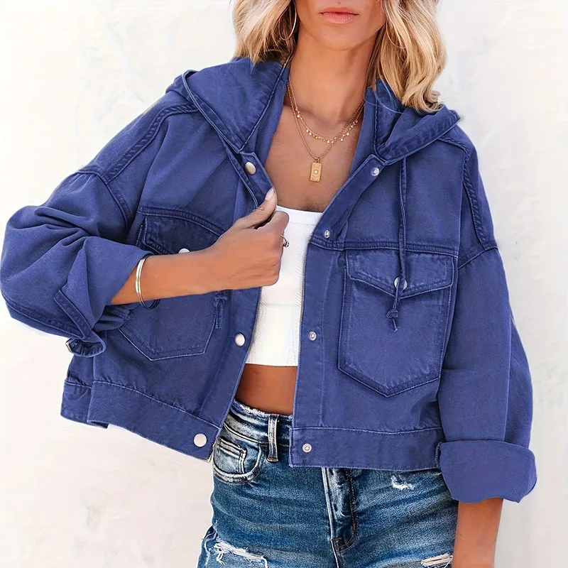 2025 New Fashion Women Denim Coat Autumn Temperament The Versatile Three-Dimensional Retro Loose Hooded Women Denim Coat H364