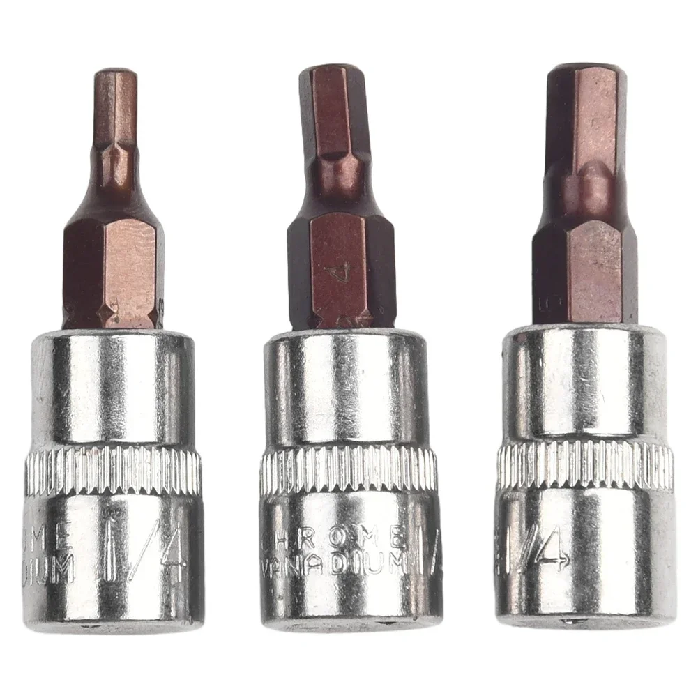 3Pcs 1/4'' Drive Hex Socket Screwdriver Bits Set H3 H4 H5 H6 H7 H8 Chrome Vanadium Steel Square Socket Hand Tool