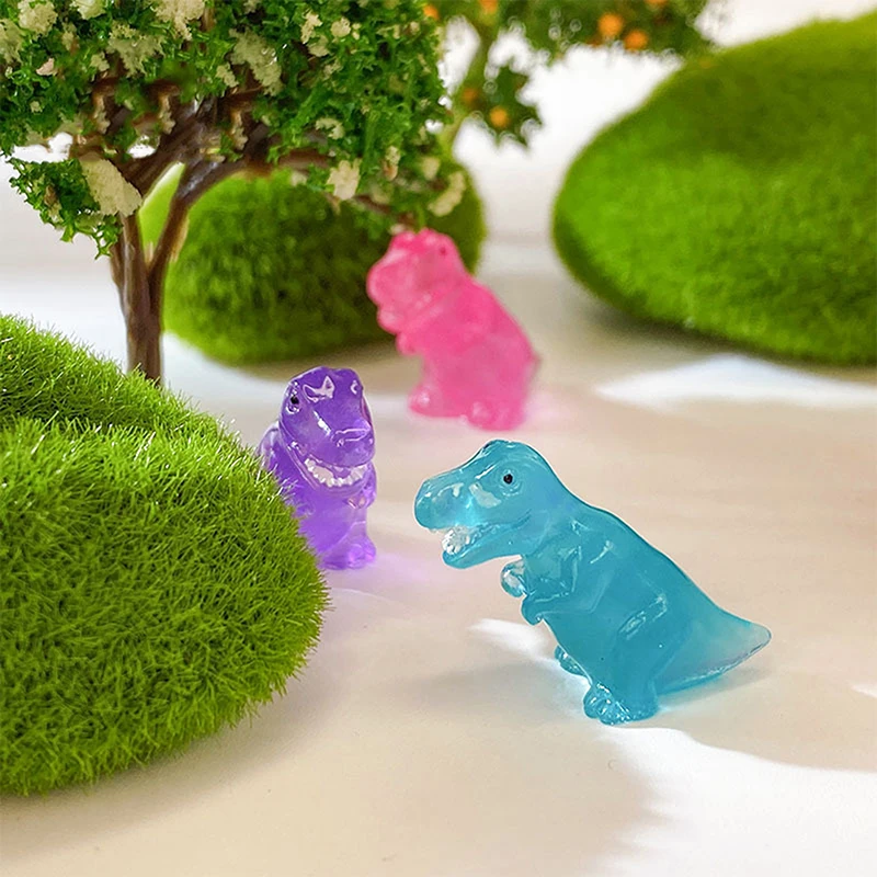 3Pcs Mini Simulated 3D Cartoon Funny Night Glow Cute Little Dinosaur Landscape Dollhouse Home Decor DIY Creative Accessories