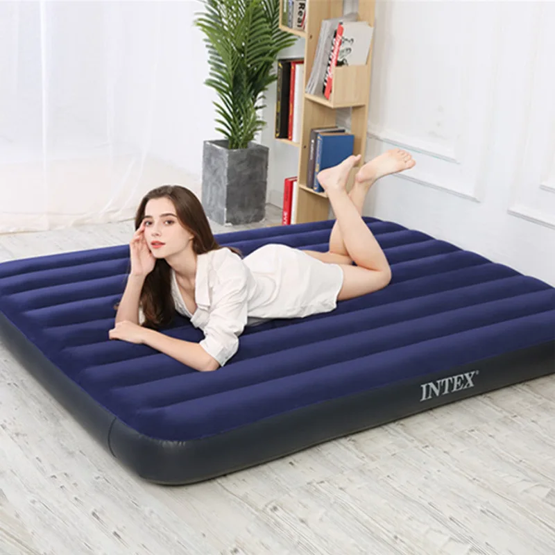 Matelas gonflable pliant bleu, lit à air, simple, double, grande taille, épais, domestique, extérieur, pratique