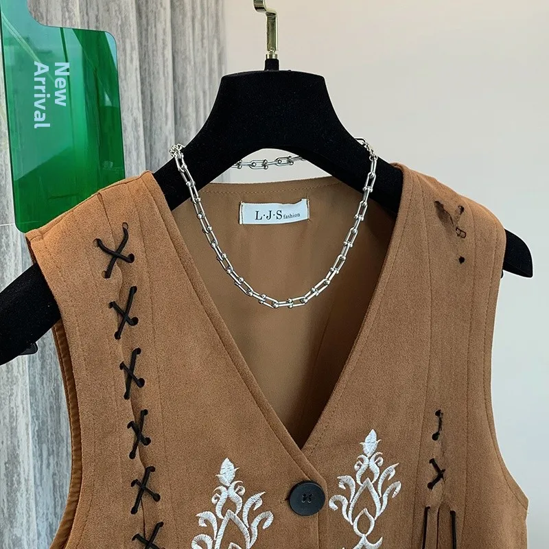 n Heavy Bordado Vaion Foto Combinando Colete Top National Sle Loose Fit Poliéster Or Sve Feminino Dr