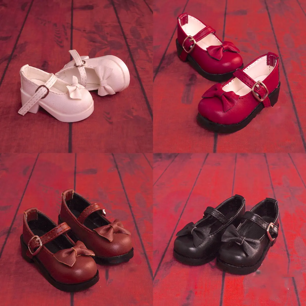 

1/4 Bjd Кукольная обувь с бантом ручной работы, однотонная обувь на высоком каблуке с металлической пряжкой, аксессуары для кукол Bjd 1/6, повседневная маленькая кожаная обувь